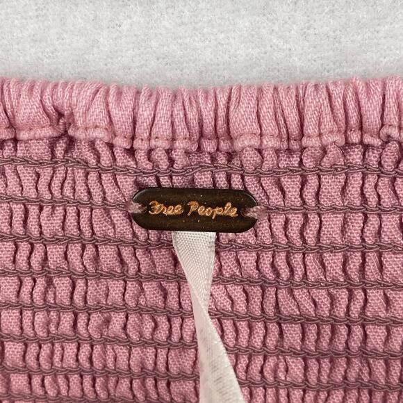 FREE PEOPLE Top S Better Days Tube Corset Smocked Frayed Cropped Cotton Pink NEW - Picture 5 of 16